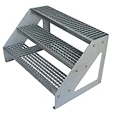 Kaminbau Mierzwa Premium Stahl Treppe Freistehend Verzinkt 3 Stufen (Breite 100 cm) (Höhe 57 cm) Wetterfest Gitterroststufe Gartentreppe