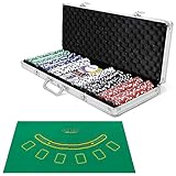 COSTWAY Pokerset mit 500 Laser-Chips | Pokerkoffer Alu | Pokerchips | Poker Komplett Set | Pokerkoffer mit Tuch /2 Pokerdecks
