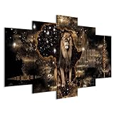 murando - Wandbilder Tiere 200x100 cm 5 tlg - Wand Deko XXL Leinwand Bilder Groß Bilderset Wohnzimmer Bild Schlafzimmer Kunstdrucke Leinwandbild - Abstrakt Löwen schwarz g-A-0011-b-o