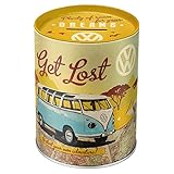 Nostalgic-Art Retro Spardose, 1 l, VW Bulli – Let's Get Lost – Volkswagen Bus Geschenk-Idee, Sparschwein aus Metall, Vintage Blech-Sparbüchse