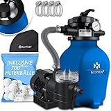 KESSER® Sandfilteranlage Sandfilter + 700g Filterbälle ersetzen 25kg Filtersand 7-Wege Ventil mit Druckanzeige Poolfilter 10 m°/h Filteranlage Filterkessel für Pool 10.200 L/h, Blau