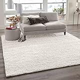 VIMODA Teppich Prime Shaggy Hochflor Einfarbig Weiss Creme Weich für Wohnzimmer, Schlafzimmer, küche, Maße:120x170 cm