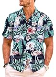 Meilicloth Hawaii Hemd Männer Funky Hawaiihemd Herren Kurzarm Flamingos Sommerhemd Aloha Strand Floral Blumen Obst Muster A Schwarzes Flamingo L
