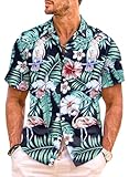 Meilicloth Hawaii Hemd Männer Funky Hawaiihemd Herren Kurzarm Flamingos Sommerhemd Aloha Strand Floral Blumen Obst Muster A Schwarzes Flamingo M