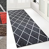 Floordirekt Teppich-Läufer Cosenza | Modernes Rauten-Design | Hochwertige Verarbeitung | Rutschhemmender Gelrücken | Erhältlich in 4 Farben & vielen Größen (80 x 200 cm, Schwarz)