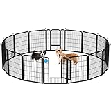 Yaheetech 16-teilig Hundelaufstall 80cm hoch, Hundezaun mit 2 Türen, Automatische Verriegelung, Faltbare Freigehege für Garten