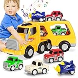 Kinder LKW Spielzeug Transporter für 2 3 4 5 Jahr mit Mini Hubschrauber, Autos, 5 in 1 Auto Spielzeug Geschenke ab 3 Jahr Jungen Mädchen Kinder