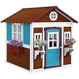 Outsunny Gartenhaus für Kinder von 3-8 Jahren mit Töpfen, neigbarem Dach und Blumenkästen, Gartenhaus für Kinder aus Fichtenholz, 114 x 126,4 x 135 cm, mehrfarbig