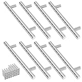 Mesybveo 8 Stück Edelstahl Küchengriffe Silber, Griffe für Küchenschränke, Türgriffe Silber 128mm Lochabstand, Schubladengriffe mit 32 Schrauben, Runde Ausführung, Möbelgriffe für Küche, Schubladen