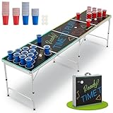 Juskys Partyspiel Tisch Colorido klappbar mit LED Beleuchtung - Wurfspiel Set inkl. 100 Becher (50 Rot & 50 Blau) & 6 Bälle - Alu Gestell, bis 50 kg belastbar - Schwarz, Bunt