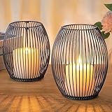 GoMaihe Kerzenständer 2er Set, Deko Wohnzimmer Schlafzimmer Badezimmer Windlicht Kerzenhalter für Stumpenkerzen Vintage Tischdeko Weihnachten Hochzeit Geschenk, Metall Öffnen und Schließen, Schwarz