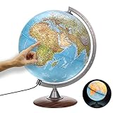 ORBIT Globes & Maps - Leuchtglobus - 30cm Globus mit Holzfuß, Kartenbild 2023 physikalisch/politisch mit LED Leuchte, aktuelles deutsches Kartenbild