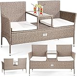 KESSER® Polyrattan Gartenbank 2-Sitzer Bank mit integriertem inkl. Tisch & Kissen - 133 × 55 × 84 cm - Rattan Sitzbank Garten Balkon Gartensofa wetterfest Sitzgruppe Ultra Stabile, Grau