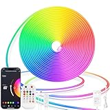 Lamomo Neon LED Strip 5m RGB, IP65 Waterproof Flexible Bluetooth Compatible, 12V Colour Changing Dimmable Light Strip for Outdoor with Remote Control, Silicone DIY Led Lichtband for Bedroom Decoration