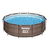 Bestway Steel Pro MAX Frame Pool-Set mit Filterpumpe Ø 366 x 100 cm, Rattan-Optik (Schokobraun), rund