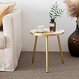 AOJEZOR Runder Beistelltisch, Metall-Beistelltisch, Nachttisch/kleine Tische für Wohnzimmer, Akzenttische günstig, Beistelltisch für kleine Räume (Weiß & Gold)