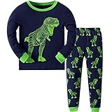 MIXIDON Jungen Schlafanzug Dinosaurier Pyjama Langarm Pyjama Set Kinder Baumwolle Winter Nachtwäsche 98 104 110 116 122 128 134