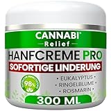 HANF CREME RELIEF PRO FÜR GELENKE UND MUSKELN | Kühlende Wirkung | Nacken Schultern Ellenbogen Rücken Hüfte Knie Handgelenke Hände Füße Knöchel | Hanföl Kampfer Menthol Rosmarin (300 ml)