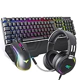 havit Mechanische Gaming Tastatur Maus Headset Set, RGB QWERTZ Handballenauflage Tastatur (DE-Layout), 4800 Dots Per Inch Gaming Maus und RGB Gaming Headset (KB380L)