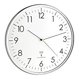 TFA Dostmann Analoge Wanduhr Funk, hohe Genauigkeit, Funkuhr, weiß/Silber, 60.3514, für Küche,Wohnzimmer, Büro oder Eingangsbereich geeignet, 330 x 50 mm