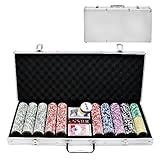 SUBTLETY Pokerkoffer Pokerset mit Aluminium Gehäuse 500 Laser Pokerchips Professionelle Poker Set inkl. 2X Pokerdecks, 3X Dealer Button, 5X Würfeln, 2X Schlüssel (Silber)