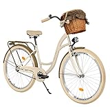Milord Komfort Fahrrad mit Korb Hollandrad, Damenfahrrad, Citybike, Retro, Vintage, 26 Zoll, Creme-Braun, 1-Gang