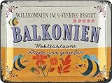 LANOLU Retro Blechschild BALKONIEN Schild - Blechschilder Garten mit Sprüchen - nostalgische Dekoration als Gärtner Geschenke - retro Deko vintage Metallschild Garten Balkon 15x20cm