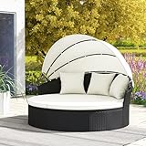 GIANTEX Sonneninsel Liegeinsel mit faltbarem Sonnendach, Rattan Lounge Gartenmuschel Outdoor, Sonnenliege Gartenliege Set rund φ187 cm für 2-3 Personen, Gartenlounge Terrassenmöbel inkl. Kissens