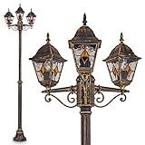 Außenleuchte Antibes, Kandelaber in antikem Look, Aluguß in Braun/Gold mit Klarglas-Scheiben, 3-armige Wegeleuchte 225 cm, 3 x E27-Fassung, Retro/Vintage Gartenlampe IP44, ohne Leuchtmittel