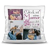 Print Royal Foto-Kissen inkl. Füllung zum Selbstgestalten - für Mama - mit eigener Collage und Spruch - Bestes Fotogeschenk/Geburtstagsgeschenk - Kissen Polyester - Weiß