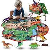 GILOBABY kid dinosaurier spielzeug mit 2 in 1 spielmatte & bäume & felsen, pädagogisches lernen dino modell spielzeug für kinder kleinkind junge mädchen spielzeug geschenk für 3 jahre alt