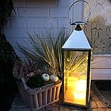 Mojawo XXL Luxus Gartenlaterne aus rostfreier Edelstahl Windlicht Laterne Glas H54 cm Silber