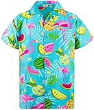 King Kameha Funky Hawaiihemd, Kurzarm, Flamingos Melonen, Türkis, XXL