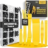 Befestigungsclips Auto + Auto Demontage Werkzeuge Set von SCHMITZ.Tools [700 Teile] Hebelwerkzeug Auto - Kfz Werkzeug - Auto Zubehör Innenraum - Auto Clips - Klips - Spreiznieten - Befestigung Clips