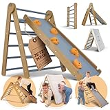 fortSCHRITT München® - Kletterdreieck Indoor [ab 1 Jahr] - 3IN1 Montessori Holz-Klettergerüst mit Rutsche, Klettersteig & Zeltdach | Stabiles Baby-Kletterspielzeug | Aus splitterfreiem Birkenholz