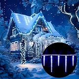 Monzana Lichterkette Eiszapfen LED Außen Innen 40 Zapfen Weihnachten Deko Weihnachtsdeko IP44 Eisregen Beleuchtung Blau