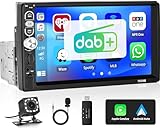 CAMECHO DAB + 1 Din Autoradio mit Carplay Android Auto, 7-Zoll Bildschirm Touch Display mit Bluetooth FM Radio Unterstützung Mirror Link TF/USB/AUX+ Rückfahrkamera + Mikrofon Single Din Stereo