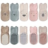 FedMois 5er Pack Baby Kleinkinder ABS rutschfeste Socken Sneaker Socken Tiermotive Baumwolle, Mehrfarbig, 1-3 Jahre