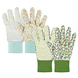 Ainiv Handschuhe für Garten, 2er Set Gartenhandschuhe, Antirutschbeschichtung Arbeitshandschuhe, Einheitsgröße Arbeitshandschuhe mit PVC-Punkten und reißfester Canvas-Stulpe Zum pflanz & Gartenarbeit