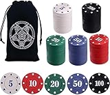LHTHT 100PCS Pokerchips,Pokerkoffer Schwarze Samttasche,Pokerset,5 farbige Zählzähler.