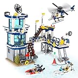 QLT City Polizeistation Polizei Spielzeug,Kompatibel Mit Lego City Polizei Klemmbausteine Bausteine mit Hubschrauber,Schiff,565PCS Geschenk für Jungen Mädchen Alter 6-12