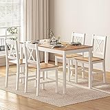 sogesfurniture Essgruppe 5-teilig, Esszimmergruppe mit Esstisch 108x65x73 cm, und 4 Stühlen, Rechteckig Küchentisch-Set für Wohnzimmer, Esszimmer, Weiß & Teak