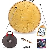 Sonodrum Zungentrommel 'Premium' C - Dur in Grün - 35 cm groß mit 15 Tönen - Steel Tongue Drum inkl. Liederbuch, Schlägel, Fingersticks und Tragetasche - Notenlesen nicht nötig, einfach zu spielen.