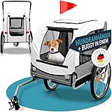 PFOTENGUT® 2-in-1 Hundeanhänger für Fahrrad [für kleine & große Hunde bis 40 kg] - gemütlicher Hundebuggy & Fahrradanhänger mit Sicherheitsgurt, Reflektoren, Regenschutz & Warnfahne