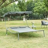 casa.pro Doppelliege Avigliano Gartenliege für 2 Personen 200 x 134 cm Outdoor-Liege mit Sonnendach wetterfest Sonnenliege Relaxliege Grau