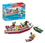 PLAYMOBIL Action Heroes 71464 Feuerwehrboot mit Aqua Scooter, aufregende Wasserrettung, inklusive Taucherbrille, Schwimmflossen und Rettungsweste, realitätsnahes Spielzeug für Kinder ab 4 Jahren