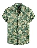 VATPAVE Herren Front Pocket HawaiiHemden Freizeithemden Blumen Kurzarm Knopfleiste Tropische Strandhemden Groß Grüne Blätter