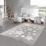 Teppich-Traum Kinderzimmer-Teppich flauschig weich pflegeleicht Sterne in anthrazit 120 x 170 cm