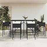 AUUIJKJF Home Items, 7-teiliges Gartenbar-Set mit Kissen, schwarzes Poly-Rattan, Anzugmöbel