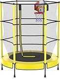 PILIN Kinder Trampolin mit Basketballkorb, 145cm Indoor-Outdoor-Sprungbett mit Federn, erhöhtes Sicherheitsnetz - Geburtstagsspielzeug für Jungen Mädchen, Kinderweihnachtsgeschenk
